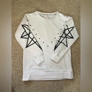 White Sweatshirt with Black Geometric Design